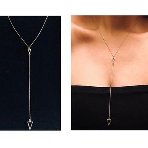 NEW!Double triangle gold plunge drop necklace
